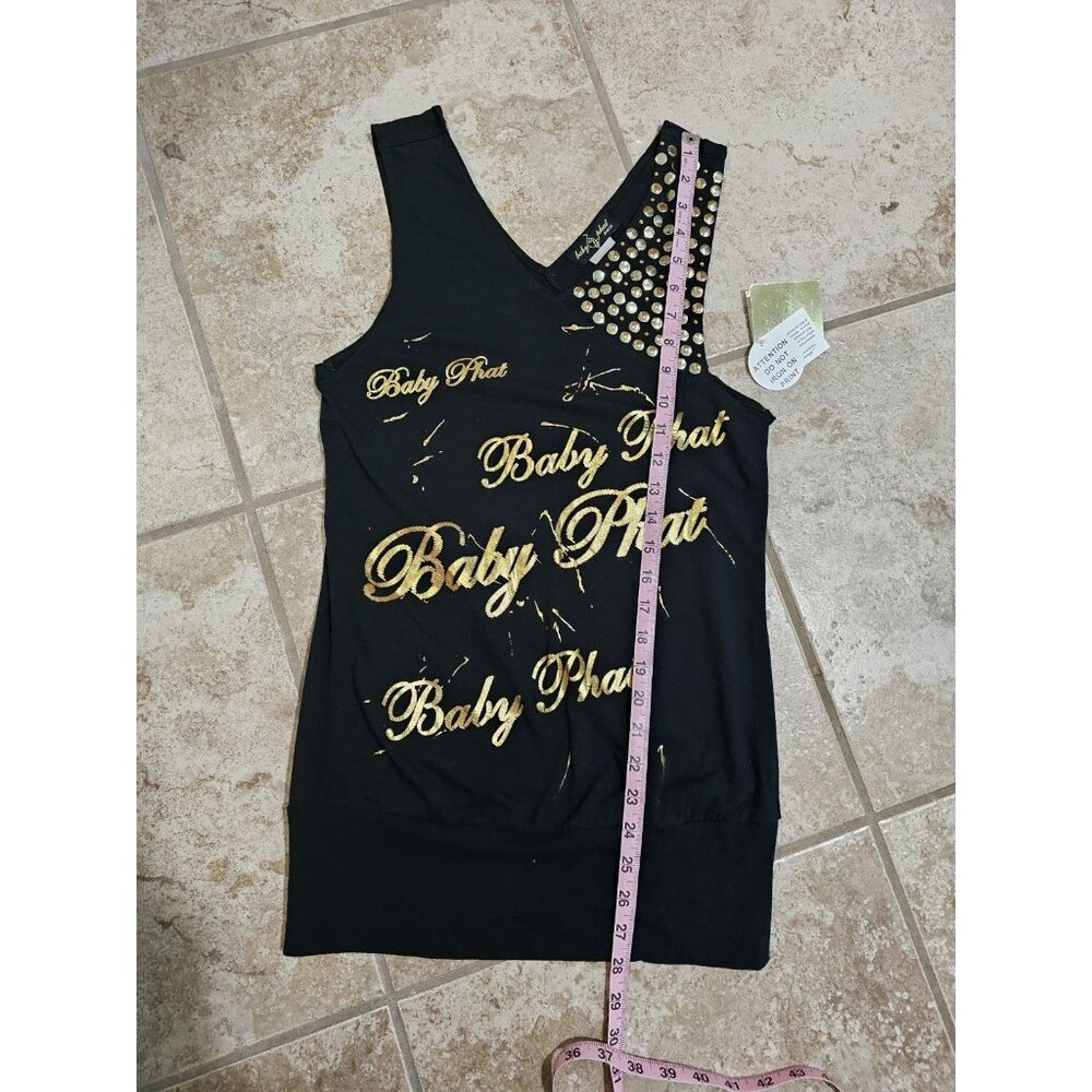 Baby Phat Womens Large Black Gold Studded Tank Top Y2K Streetwear Clubwear NWT - Picture 7 of 7